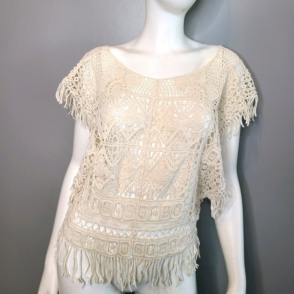 Cream Boho Crochet Top size Small - Picture 8 of 12